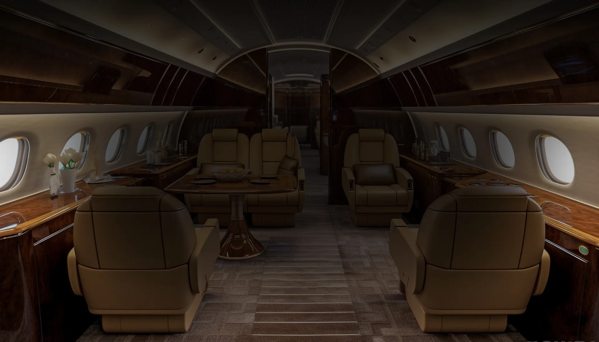 Private jet with detailed interior